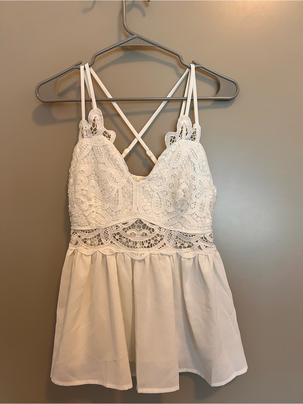 White Lace Crochet Tank Top with Crisscross Straps